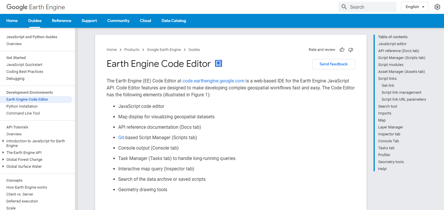 A view of the google earth engine code editor